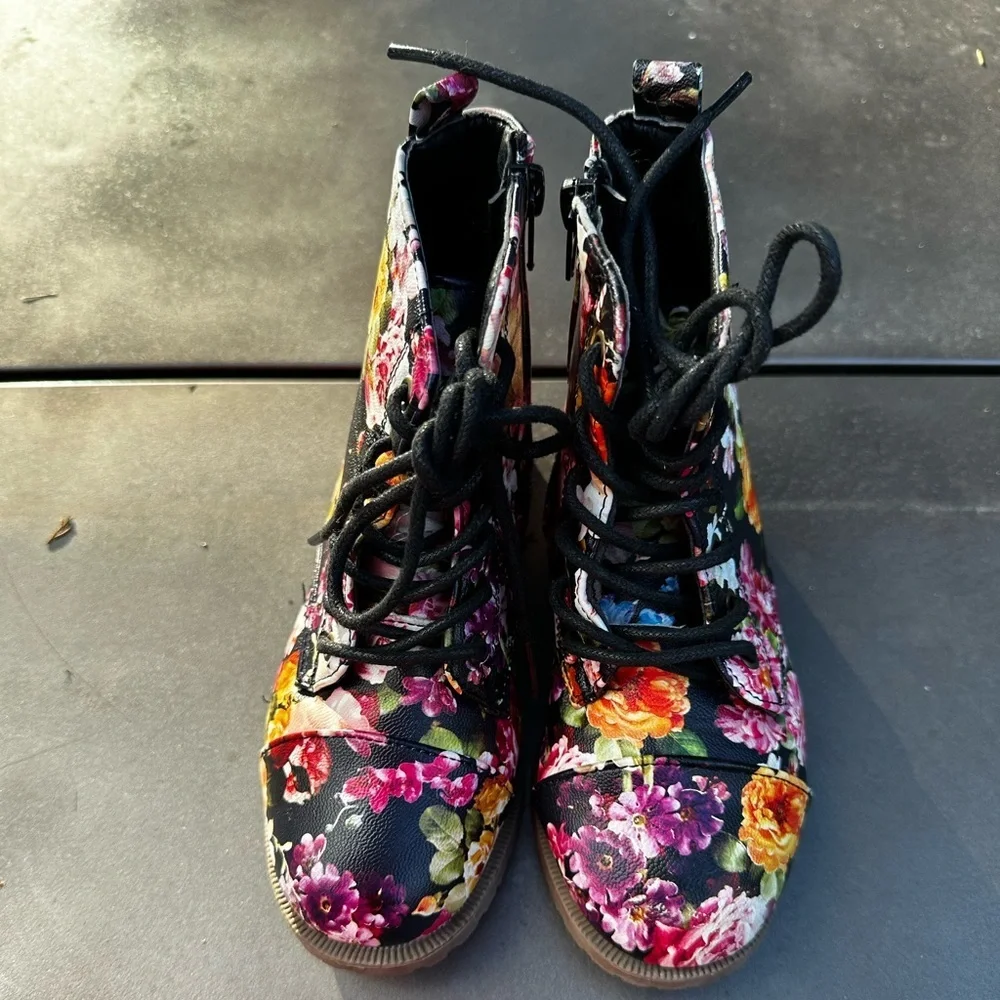 Colorful Floral Kids Lace-Up Boots